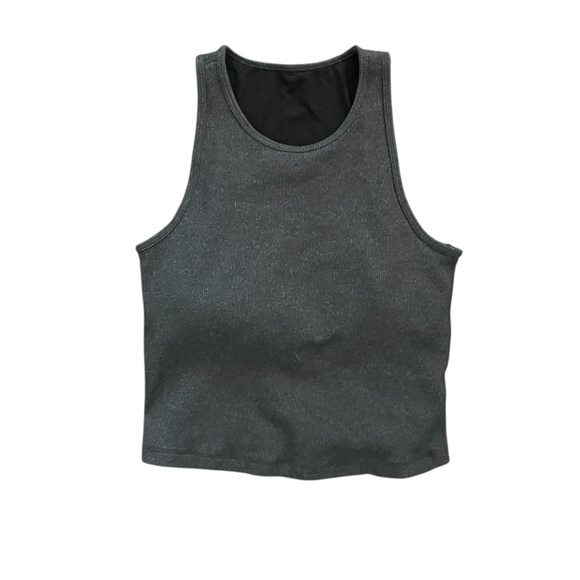 Vuori Tops - Vuori Mudra Ribbed Padded Tank Top | Dark Gray Built-In Bra Athleisure